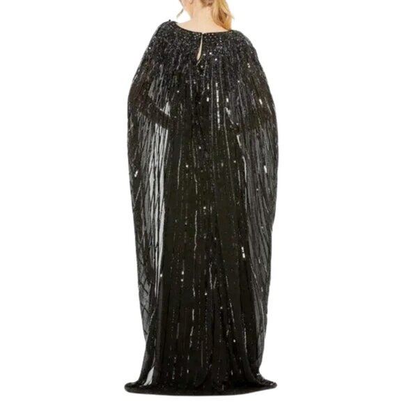 Mac Duggal 93869 Womens Size 20 Black Beaded Column Cape Gown Long Maxi Dress - Picture 4 of 4